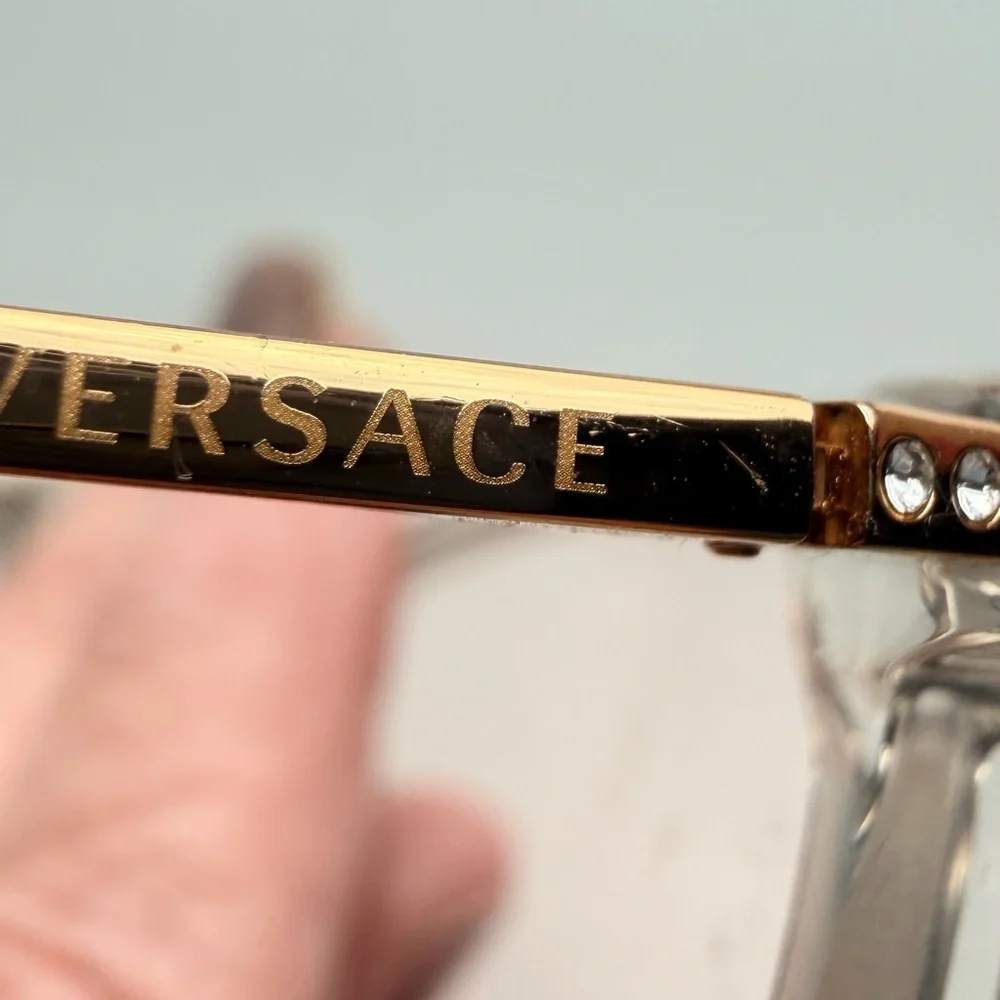 Versace Eyeglasses Gold and Clear Eyewear Chic Sophisticated Retail $310